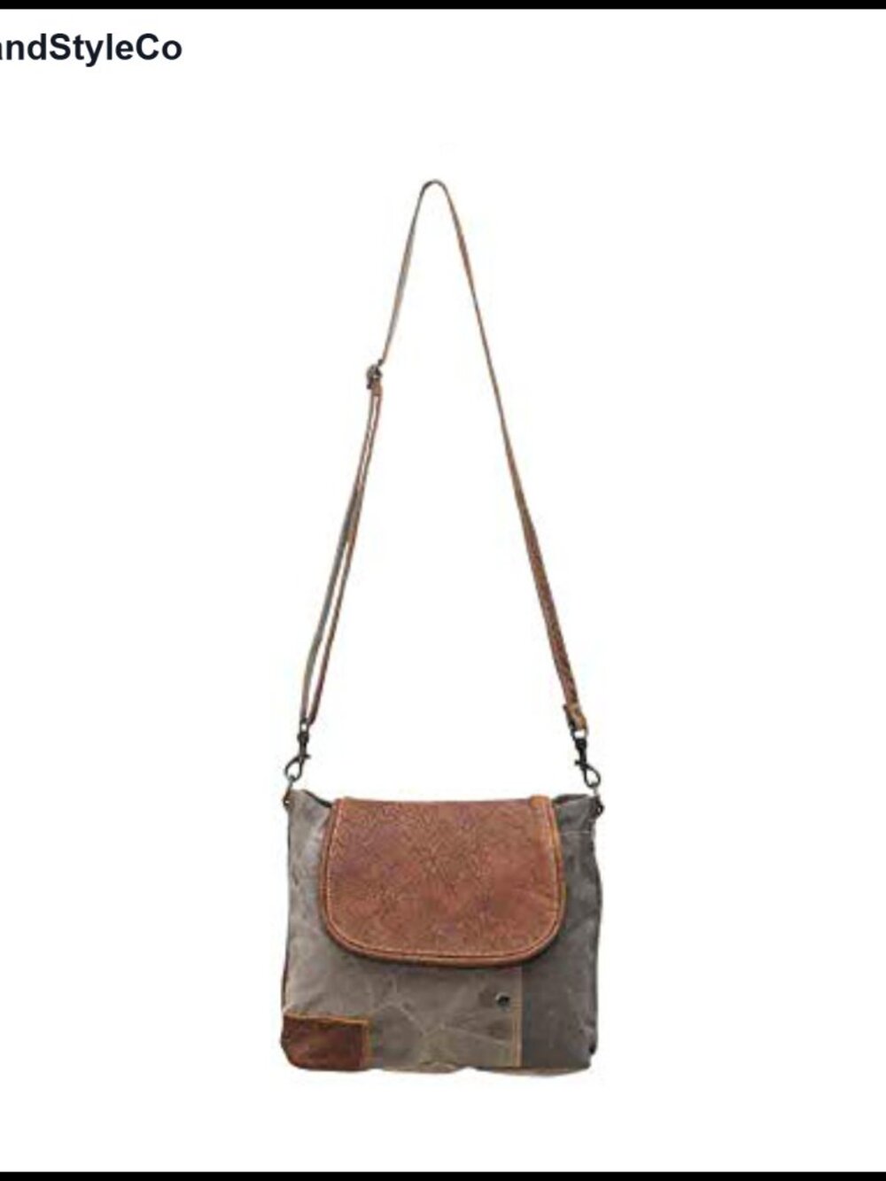Upcycled Canvas Genuine Leather Flap-Over Crossbody Bag